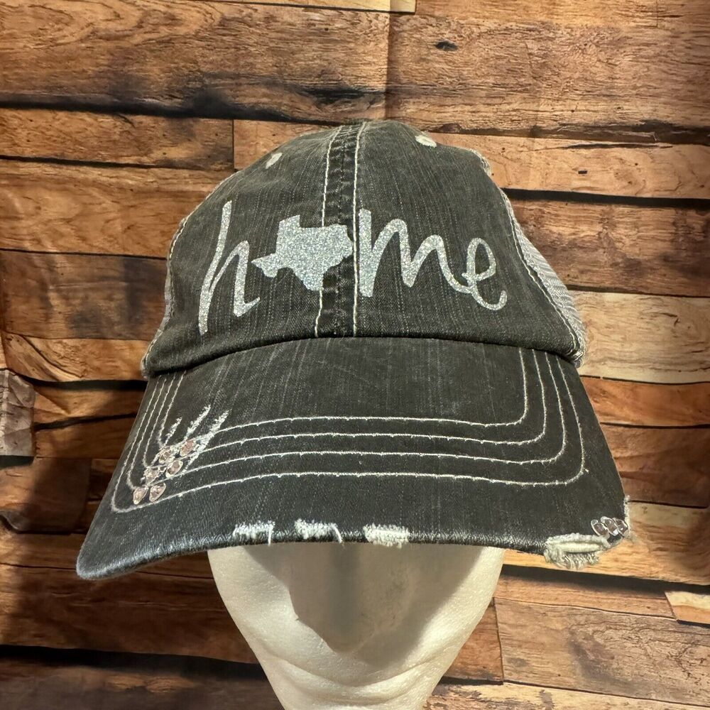 Texas Home Hat Distressed Gray Glitter Baseball Cap Trucker Mesh Adjustable